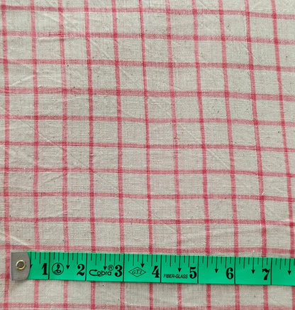 MORALFIBRE 100% Cotton handspun handwoven Pink 1" checks  fabric  1" checks  fabric