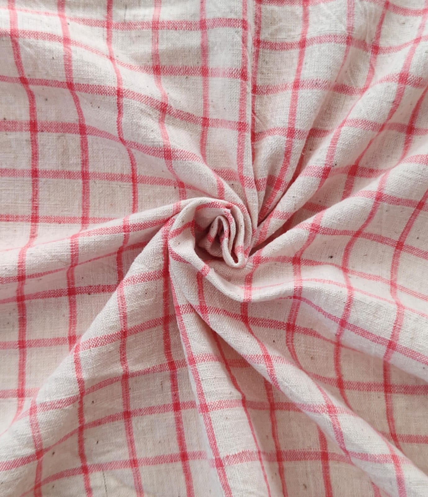 MORALFIBRE 100% Cotton handspun handwoven Pink 1" checks  fabric  1" checks  fabric
