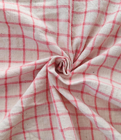 MORALFIBRE 100% Cotton handspun handwoven Pink 1" checks  fabric  1" checks  fabric