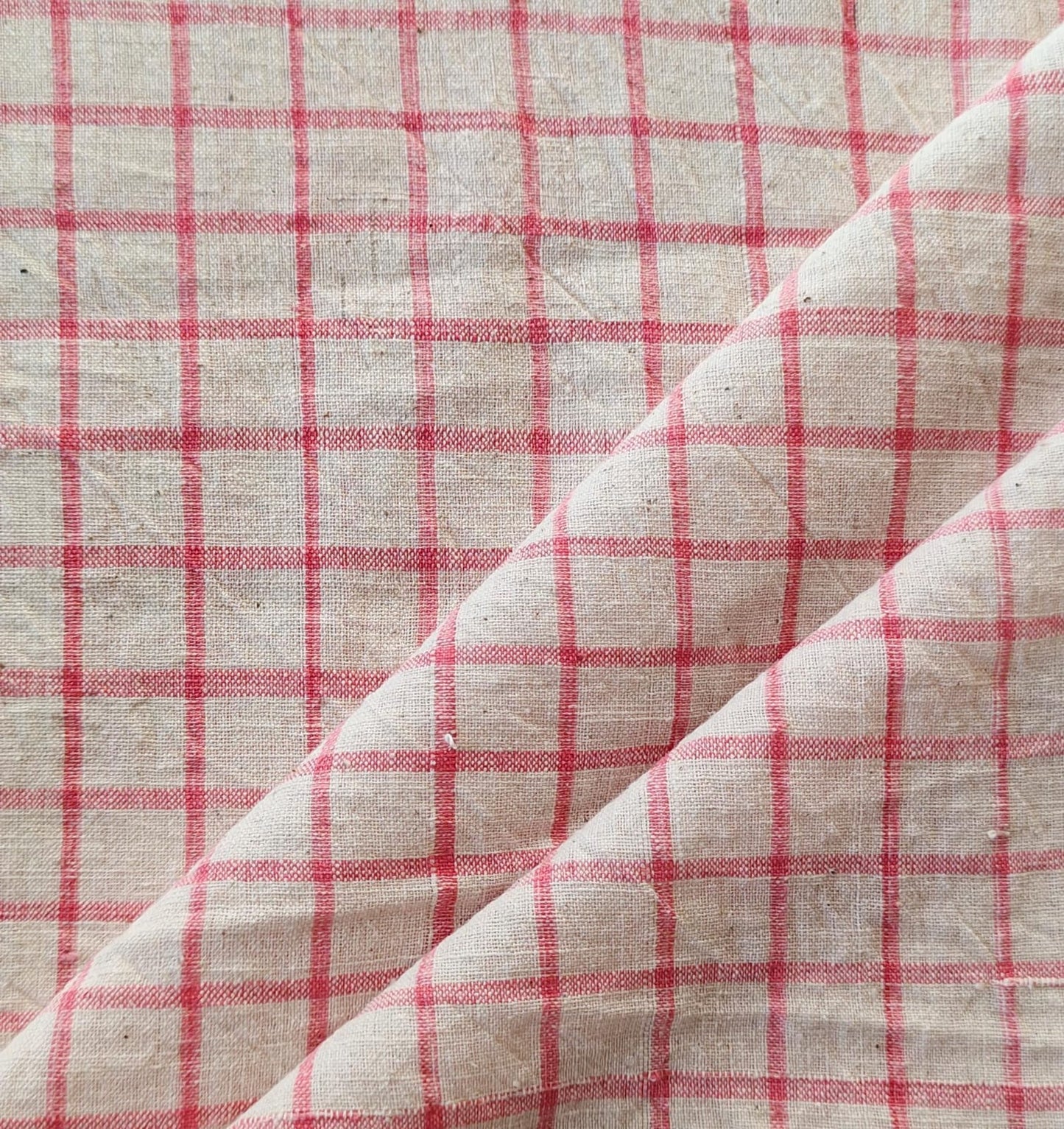 MORALFIBRE 100% Cotton handspun handwoven Pink 1" checks  fabric  1" checks  fabric