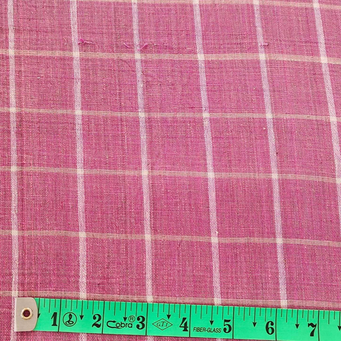MORALFIBRE 100% Cotton handspun handwoven Pink and Cream 1.5" checks  fabric  1.5" checks  fabric