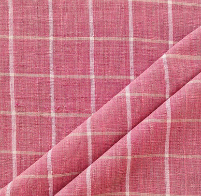 MORALFIBRE 100% Cotton handspun handwoven Pink and Cream 1.5" checks  fabric  1.5" checks  fabric