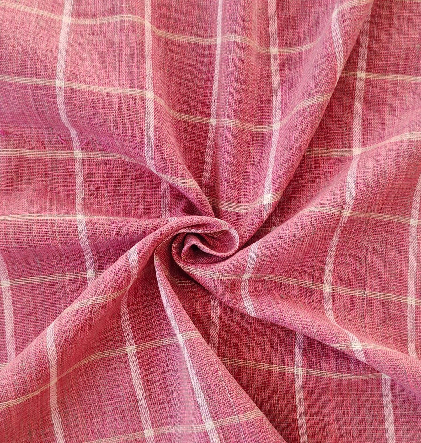 MORALFIBRE 100% Cotton handspun handwoven Pink and Cream 1.5" checks  fabric  1.5" checks  fabric