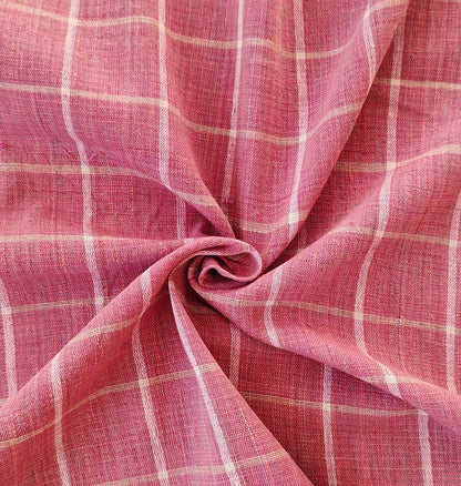 MORALFIBRE 100% Cotton handspun handwoven Pink and Cream 1.5" checks  fabric  1.5" checks  fabric