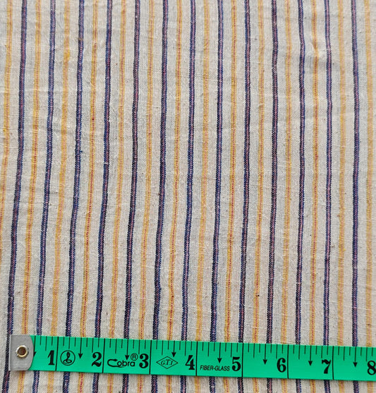 MORALFIBRE 100% Cotton handspun handwoven Blue & Yellow  Bold stripe fabric