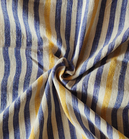 MORALFIBRE 100% Cotton handspun handwoven Blue & Yellow Thick Stripes Fabric