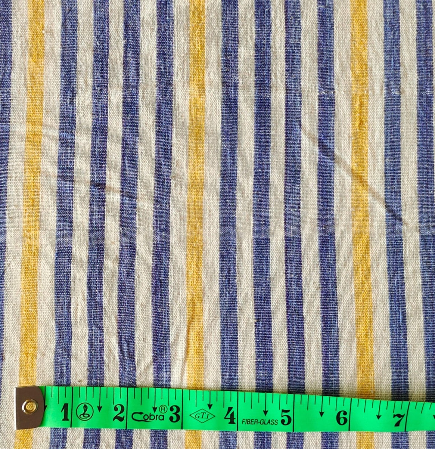 MORALFIBRE 100% Cotton handspun handwoven Blue & Yellow Thick Stripes Fabric