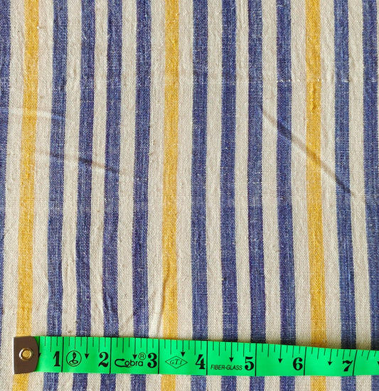 MORALFIBRE 100% Cotton handspun handwoven Blue & Yellow Thick Stripes Fabric