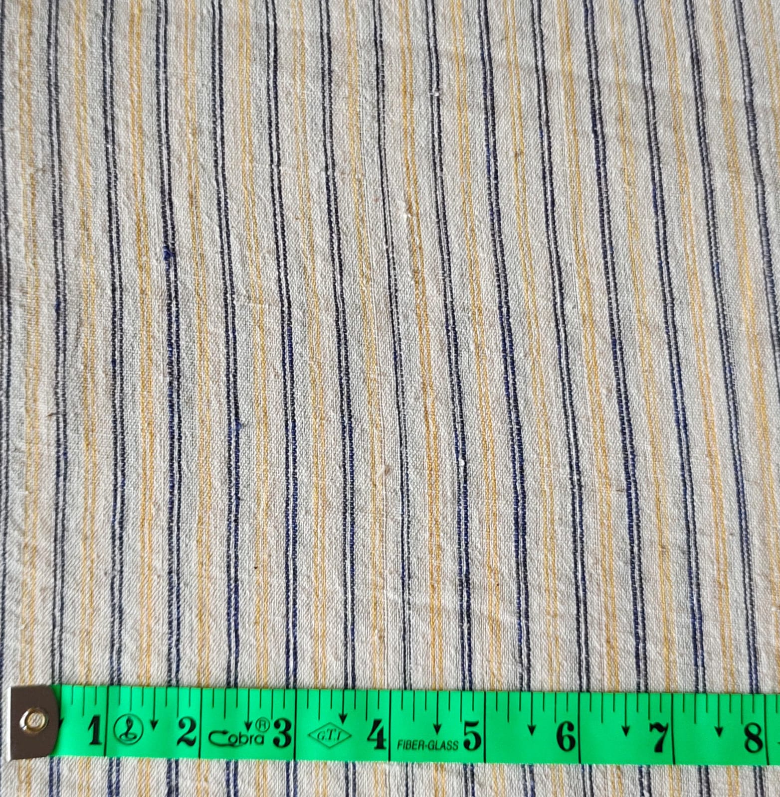 MORALFIBRE 100% Cotton handspun handwoven Blue & Yellow Thin twin Stripes Fabric