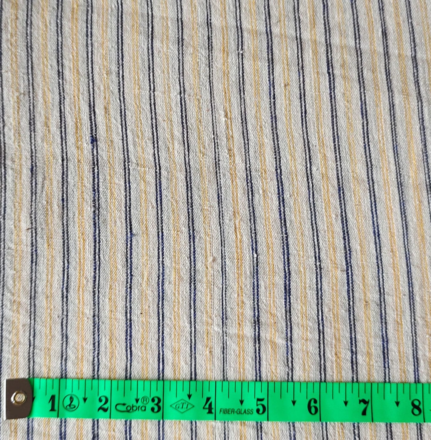 MORALFIBRE 100% Cotton handspun handwoven Blue & Yellow Thin twin Stripes Fabric