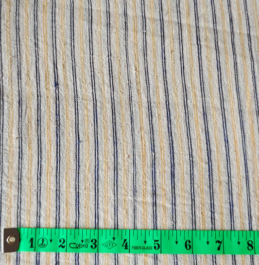 MORALFIBRE 100% Cotton handspun handwoven Blue & Yellow Thin twin Stripes Fabric