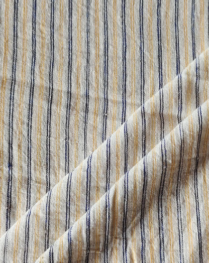 MORALFIBRE 100% Cotton handspun handwoven Blue & Yellow Thin twin Stripes Fabric