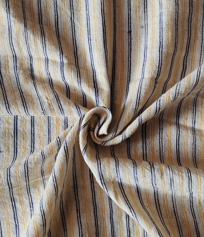 MORALFIBRE 100% Cotton handspun handwoven Blue & Yellow Thin twin Stripes Fabric