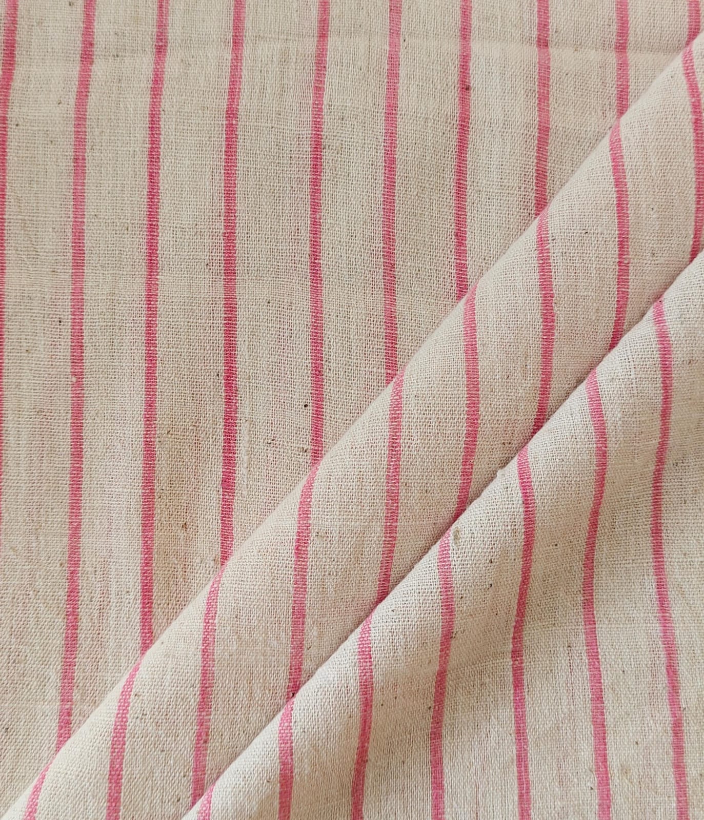 MORALFIBRE 100% Cotton handspun handwoven Pink  Bold stripe fabric