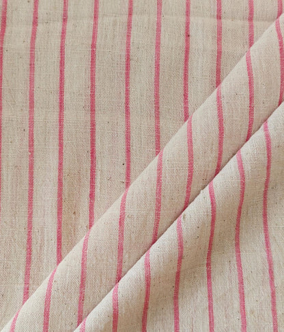 MORALFIBRE 100% Cotton handspun handwoven Pink  Bold stripe fabric