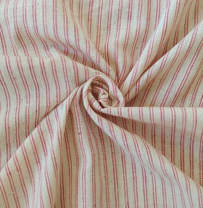 MORALFIBRE 100% Cotton handspun handwoven Pink Thin twin Stripes Fabric