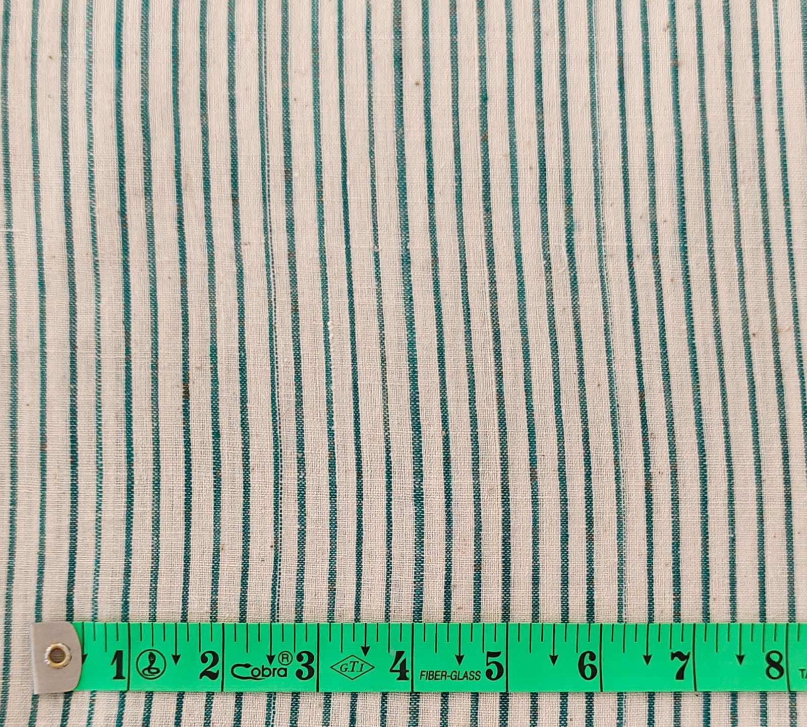 MORALFIBRE 100% Cotton handspun handwoven Cyan Green Thin Stripes Fabric