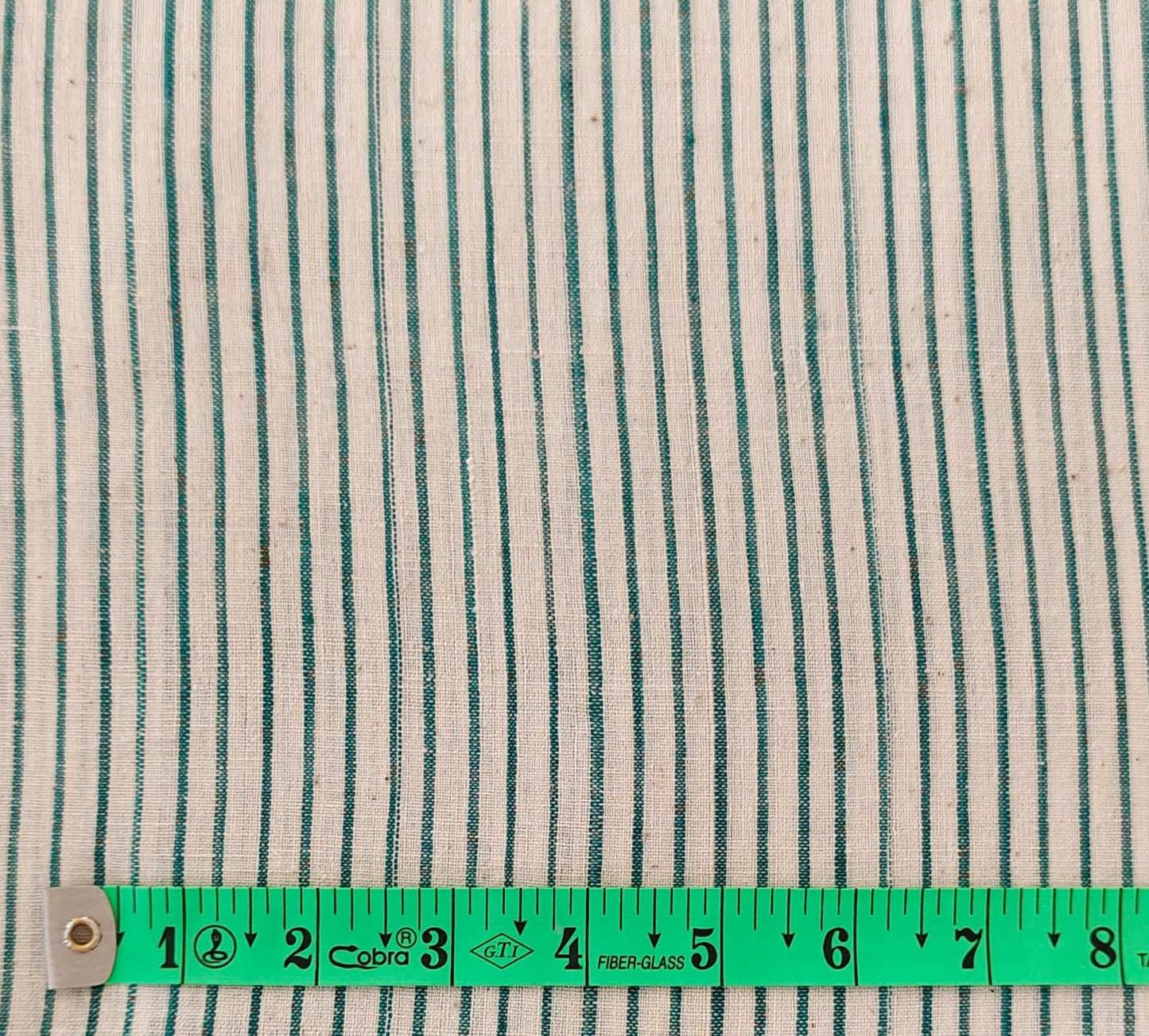 MORALFIBRE 100% Cotton handspun handwoven Cyan Green Thin Stripes Fabric