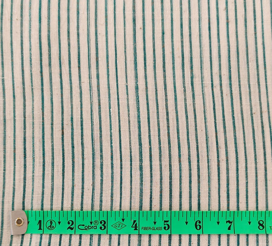 MORALFIBRE 100% Cotton handspun handwoven Cyan Green Thin Stripes Fabric