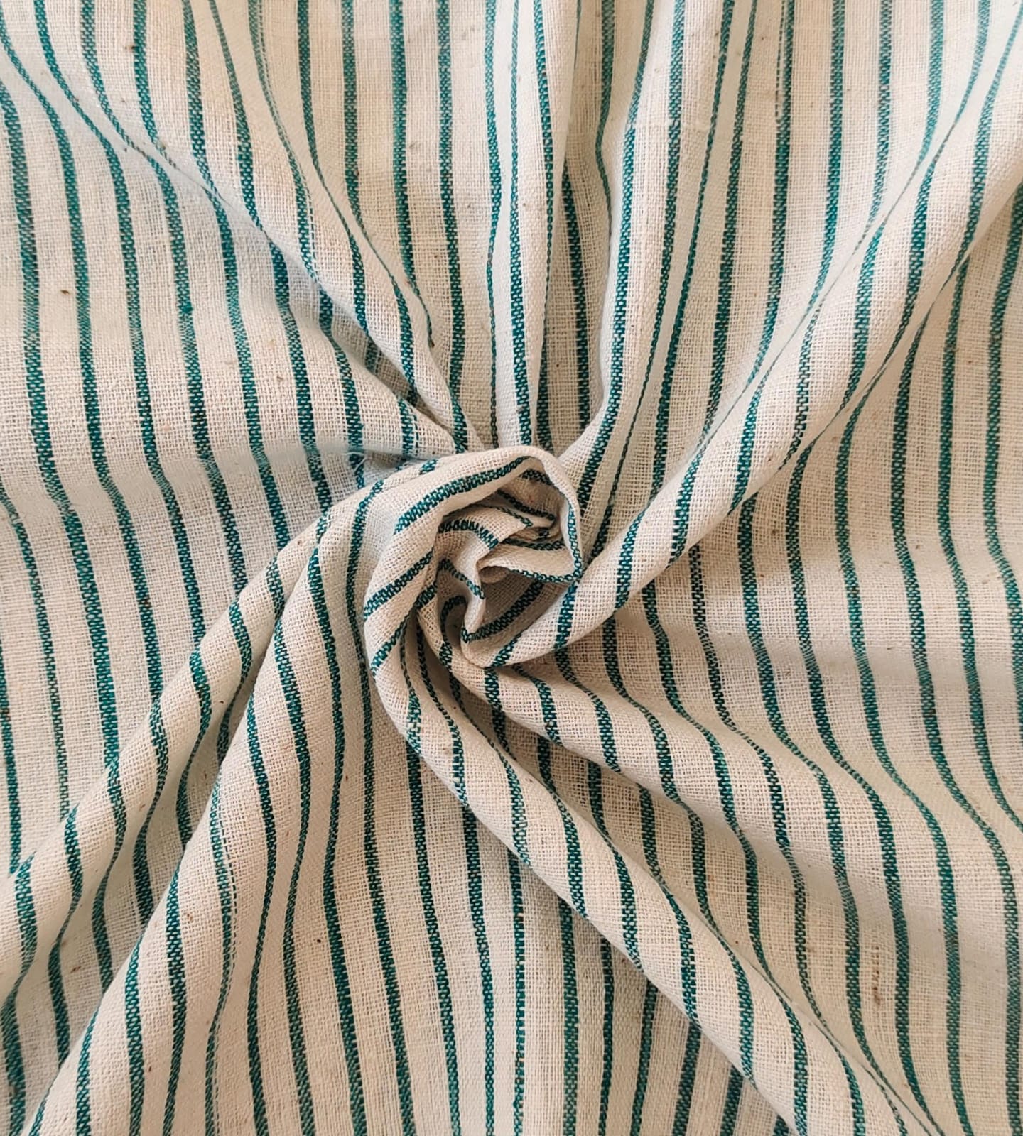 MORALFIBRE 100% Cotton handspun handwoven Cyan Green Thin Stripes Fabric