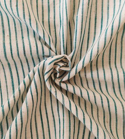 MORALFIBRE 100% Cotton handspun handwoven Cyan Green Thin Stripes Fabric