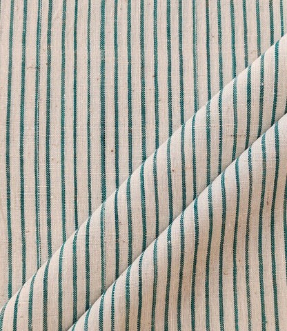 MORALFIBRE 100% Cotton handspun handwoven Cyan Green Thin Stripes Fabric