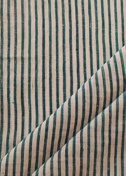 MORALFIBRE 100% Cotton handspun handwoven Cyan Green Thin Bold Stripes Fabric