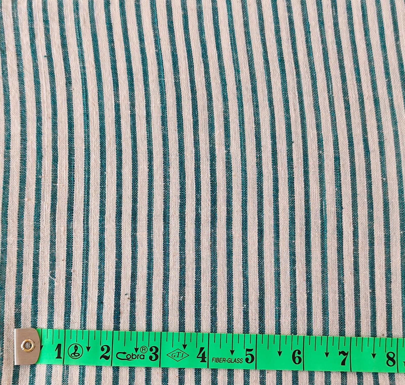 MORALFIBRE 100% Cotton handspun handwoven Cyan Green Thin Bold Stripes Fabric