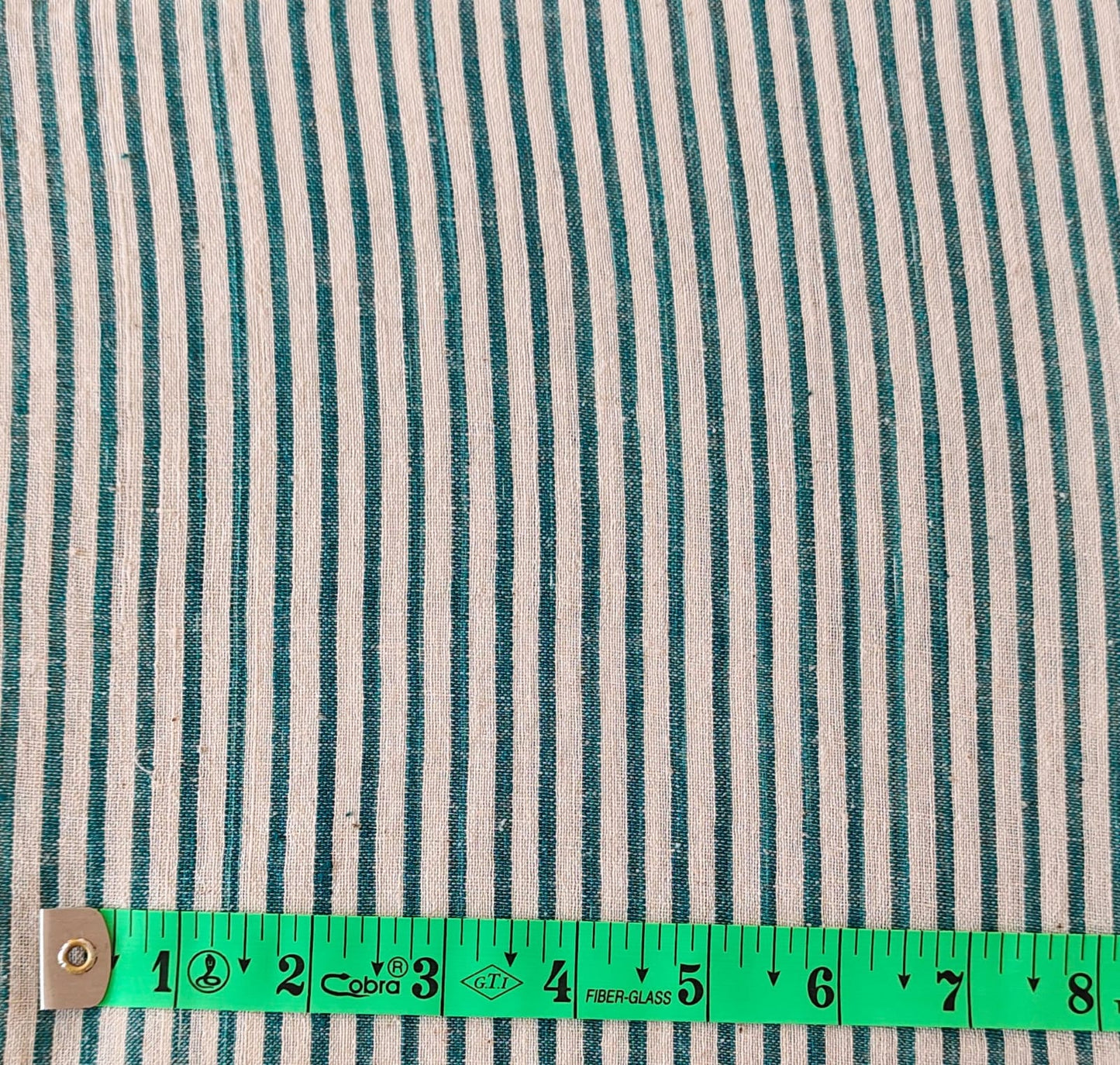 MORALFIBRE 100% Cotton handspun handwoven Cyan Green Thin Bold Stripes Fabric