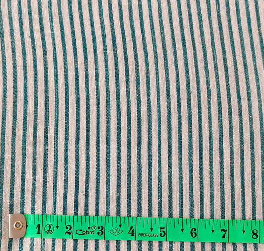 MORALFIBRE 100% Cotton handspun handwoven Cyan Green Thin Bold Stripes Fabric