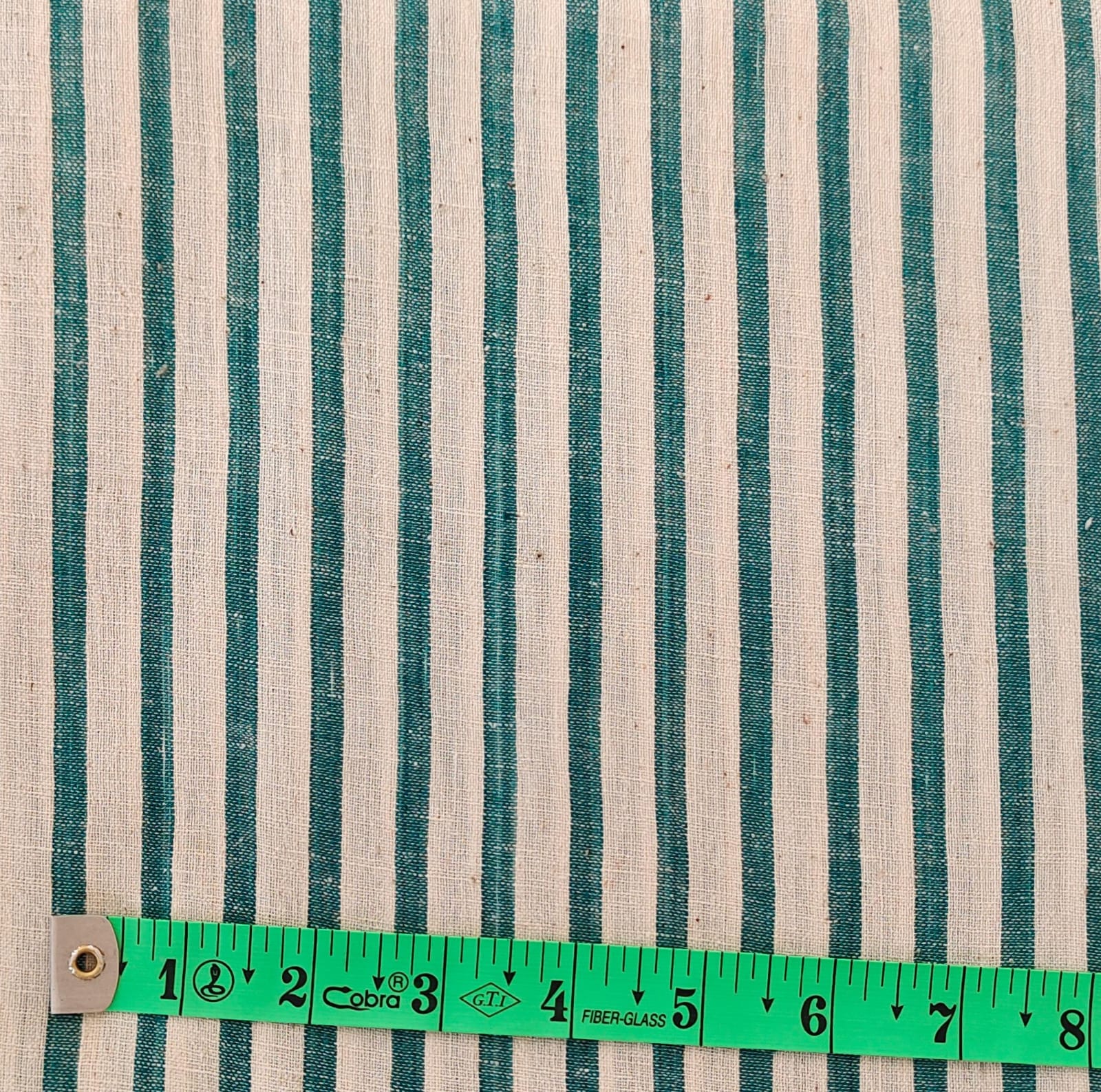 MORALFIBRE 100% Cotton handspun handwoven Cyan Green Thin Bold Stripes Fabric