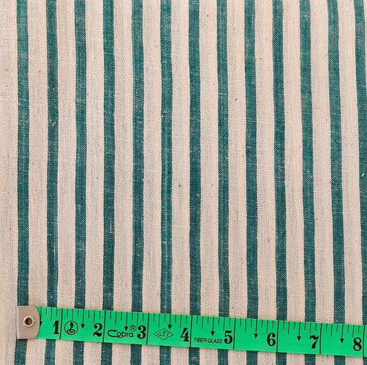 MORALFIBRE 100% Cotton handspun handwoven Cyan Green Thin Bold Stripes Fabric