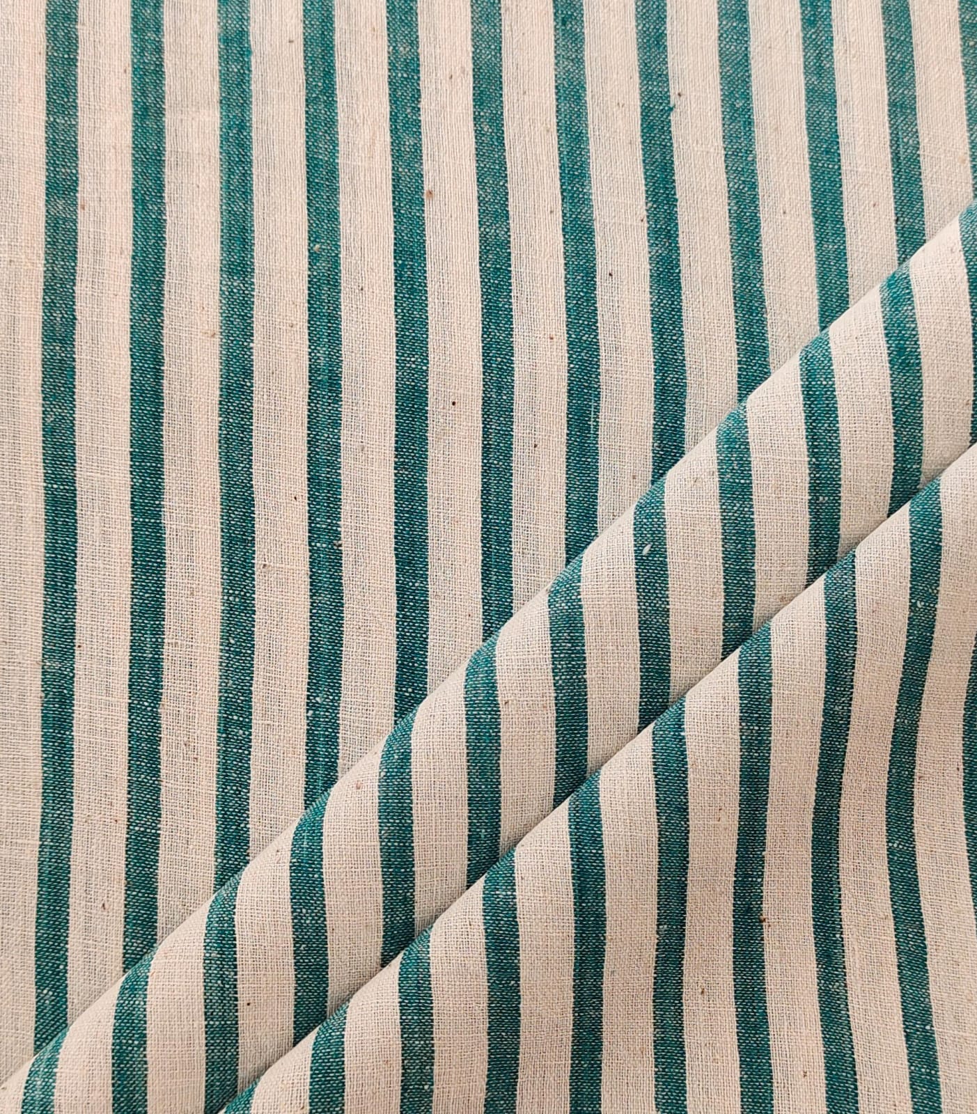 MORALFIBRE 100% Cotton handspun handwoven Cyan Green Thin Bold Stripes Fabric