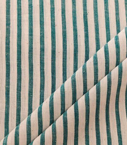 MORALFIBRE 100% Cotton handspun handwoven Cyan Green Thin Bold Stripes Fabric