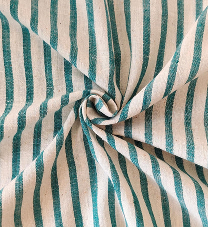 MORALFIBRE 100% Cotton handspun handwoven Cyan Green Thin Bold Stripes Fabric