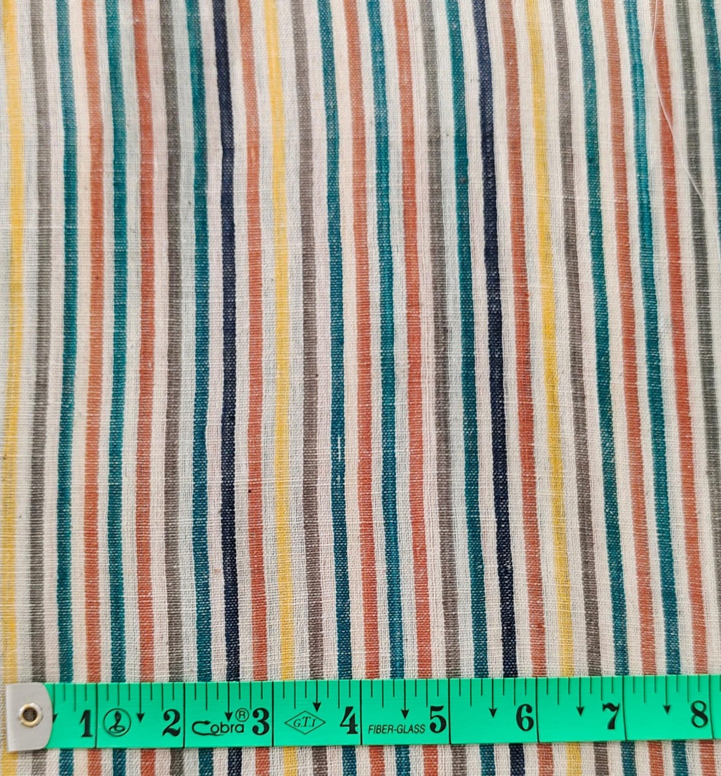 MORALFIBRE 100% Cotton handspun handwoven Cyan Green Multi Bold Stripes Fabric