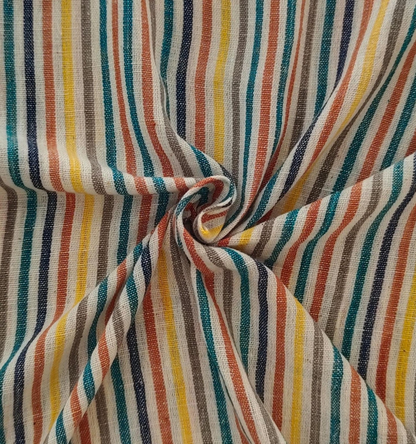 MORALFIBRE 100% Cotton handspun handwoven Cyan Green Multi Bold Stripes Fabric