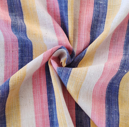 MORALFIBRE 100% Cotton handspun handwoven Pink,Yellow & Blue thick Stripes Fabric