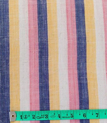 MORALFIBRE 100% Cotton handspun handwoven Pink,Yellow & Blue thick Stripes Fabric