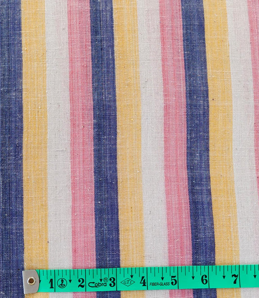 MORALFIBRE 100% Cotton handspun handwoven Pink,Yellow & Blue thick Stripes Fabric