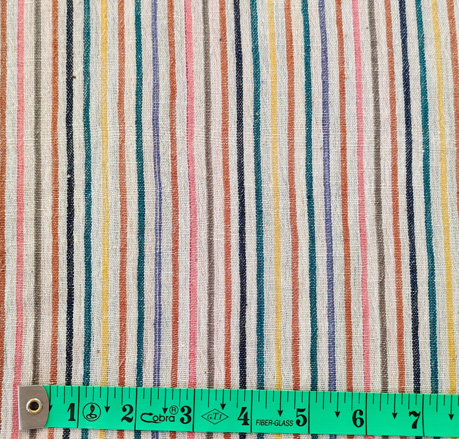 MORALFIBRE 100% Cotton handspun handwoven Pink   Multi Bold Stripes Fabric
