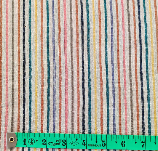 MORALFIBRE 100% Cotton handspun handwoven Pink   Multi Bold Stripes Fabric