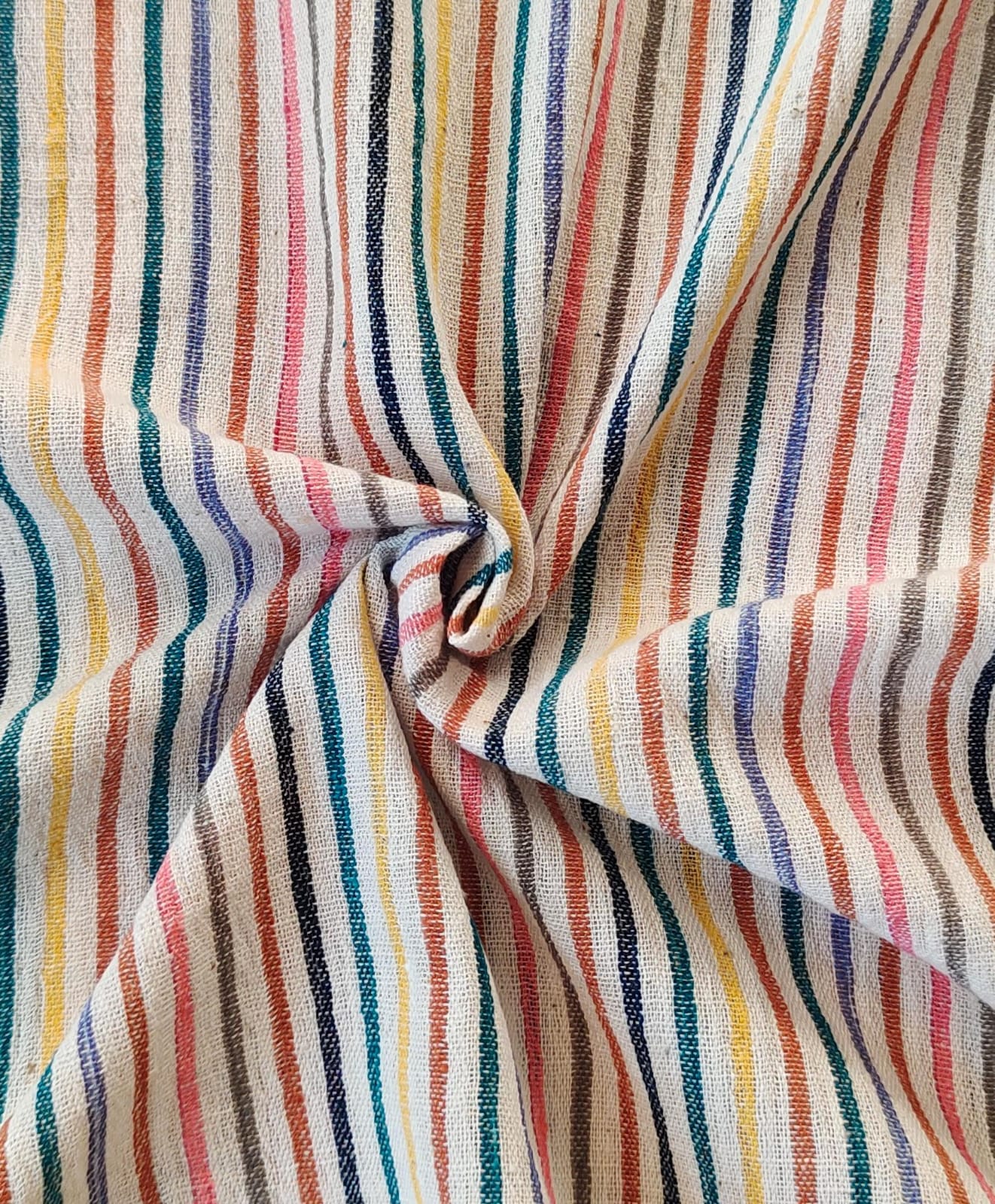 MORALFIBRE 100% Cotton handspun handwoven Pink   Multi Bold Stripes Fabric