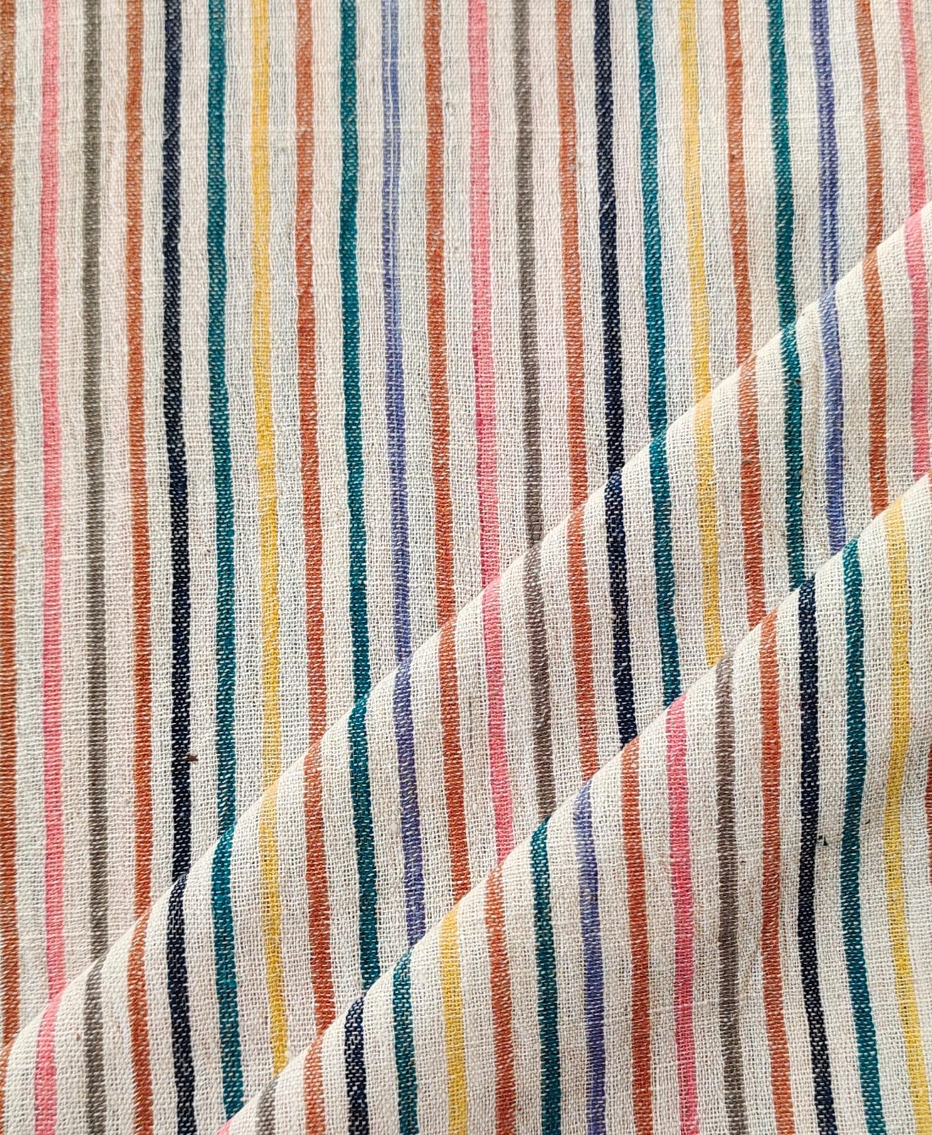 MORALFIBRE 100% Cotton handspun handwoven Pink   Multi Bold Stripes Fabric