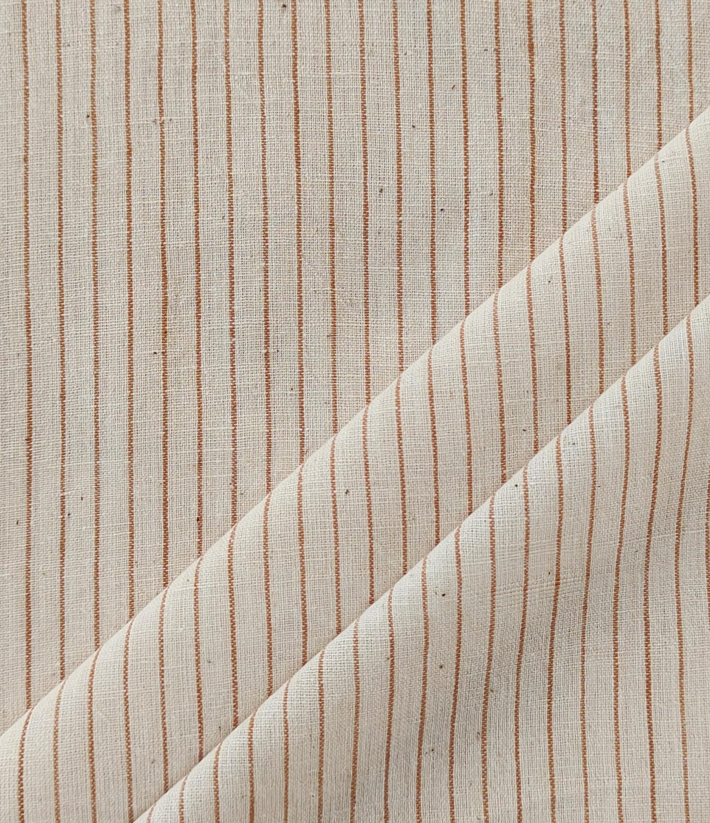 MORALFIBRE 100% Cotton handspun handwoven Brown Thin Stripes Fabric