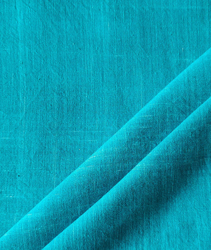MORALFIBRE 100% Cotton handspun handwoven Cyan Green Textured Yarn Dyed fabric