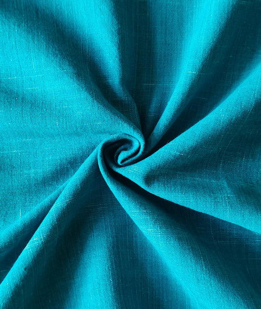 MORALFIBRE 100% Cotton handspun handwoven Cyan Green Textured Yarn Dyed fabric