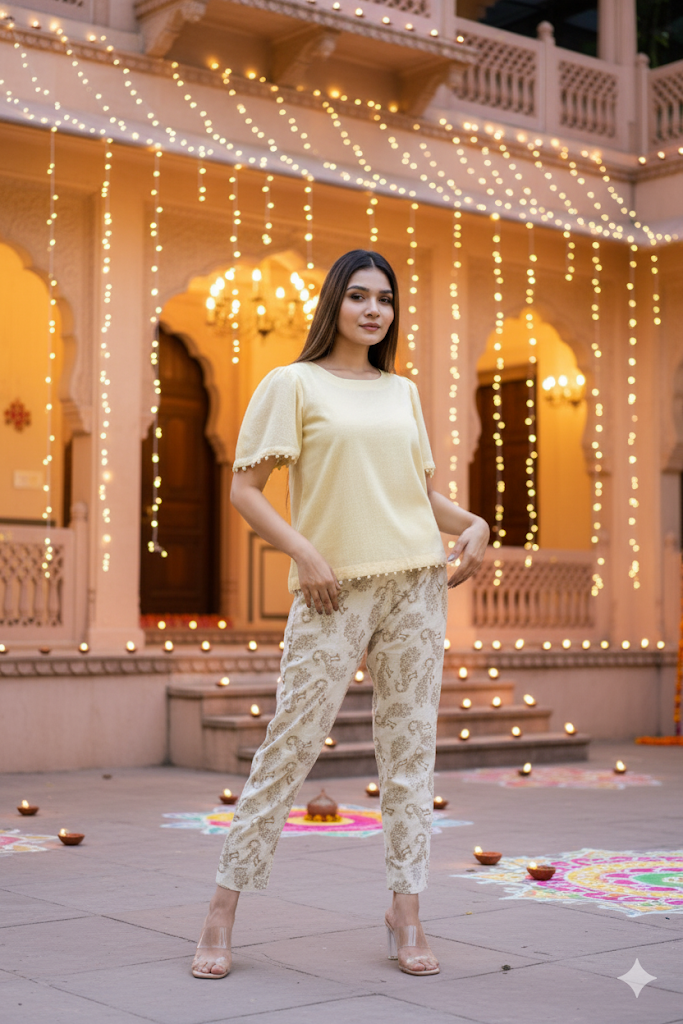 Boat Neck Crop Top with Potli Details