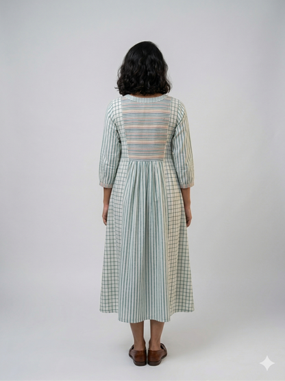 MORALFIBRE Multi Pannel Dress using Stripes and Checks from same palettle.