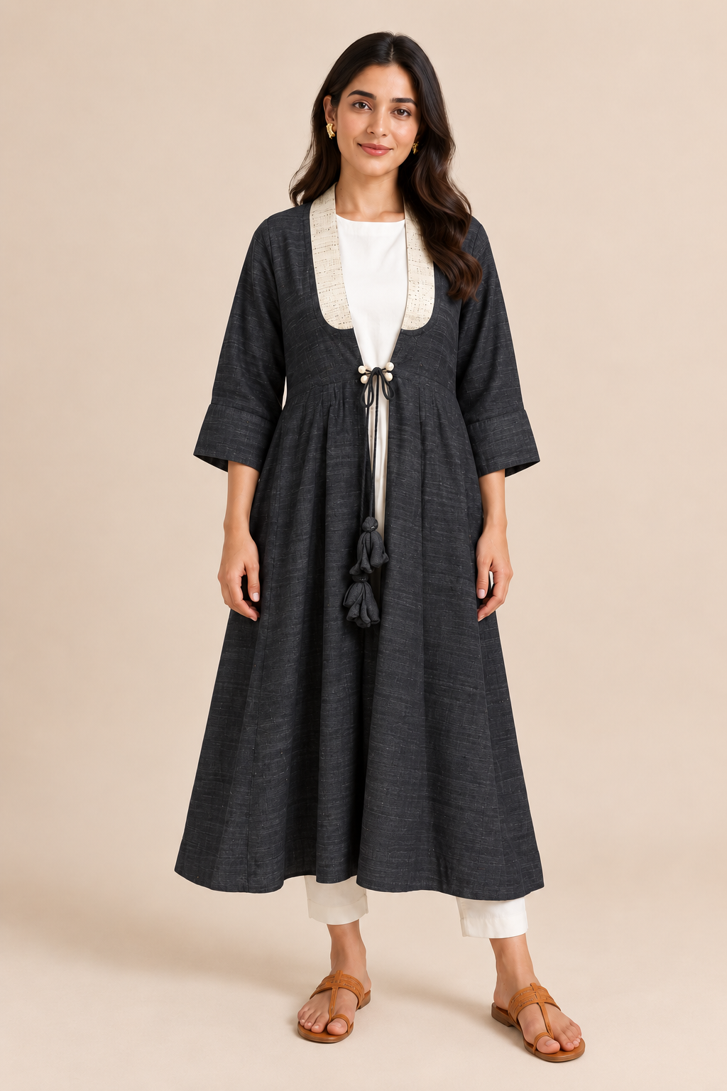 MORALFIBRE  ERISILK OPEN OVERLAY WITH INTRICATE ZARDOSI  BUTTA  AT BACK  FROM "SHAPES COLLECTION"
